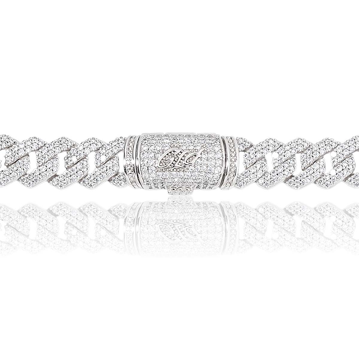 GLD Women Diamond Prong Link Necklace in White Gold - 12mm