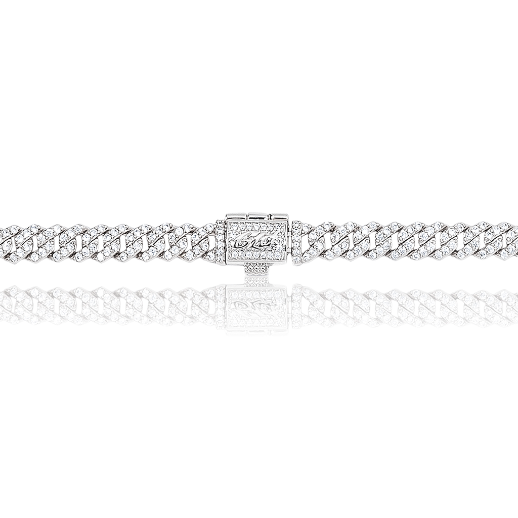 GLD Women GLD Micro Diamond Prong Cuban Necklace in White Gold - 6mm