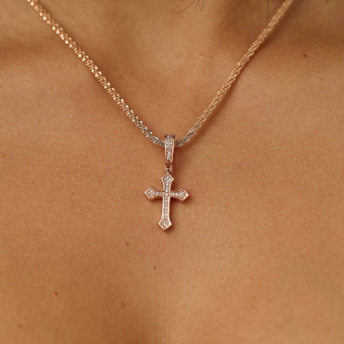 GLD Women Micro Iced Celtic Cross Pendant in Rose Gold