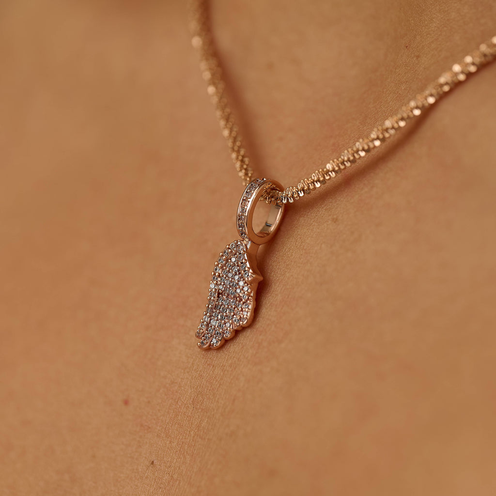 GLD Women Micro Iced Angel Wing Pendant in Rose Gold