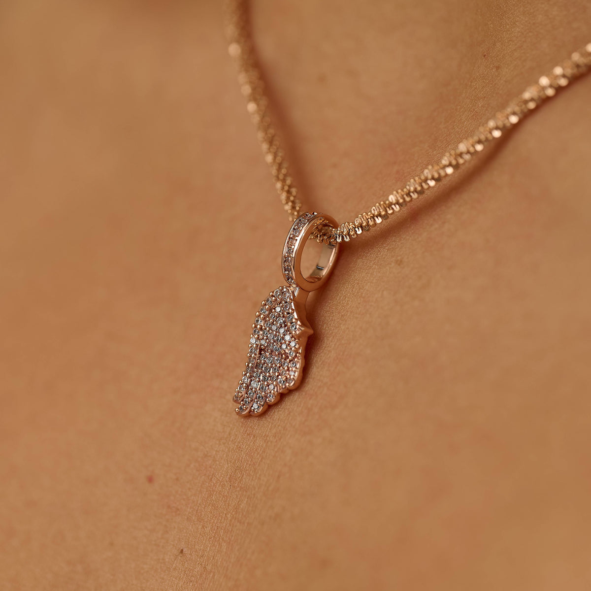 GLD Women Micro Iced Angel Wing Pendant in Rose Gold