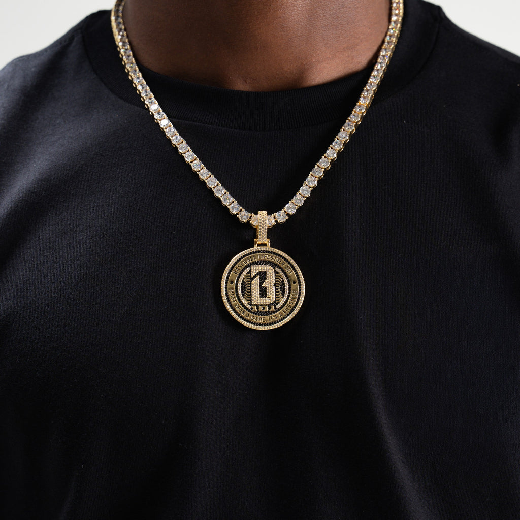 GLD Men Baseball Lifestyle 101 Iced Coin Pendant in Yellow Gold