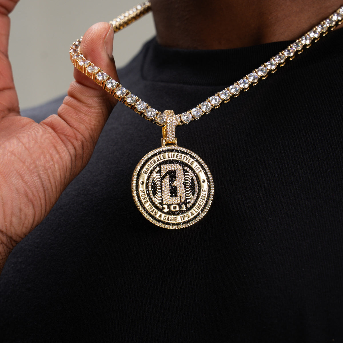 GLD Men Baseball Lifestyle 101 Iced Coin Pendant in Yellow Gold