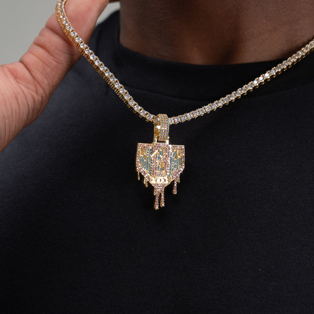 GLD Men Baseball Lifestyle 101 Iced Dripping Homeplate Pendant in Yellow Gold