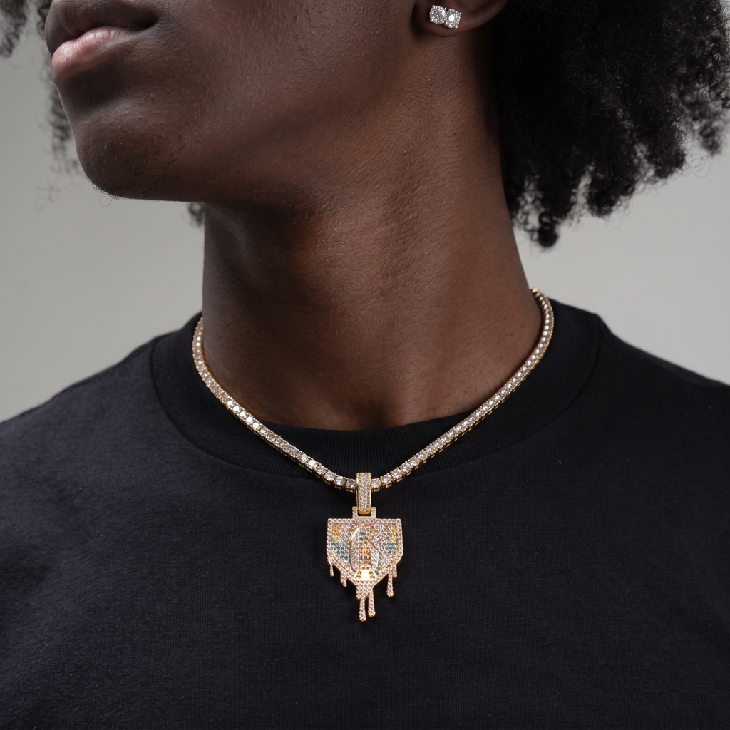 GLD Men Baseball Lifestyle 101 Iced Dripping Homeplate Pendant in Yellow Gold