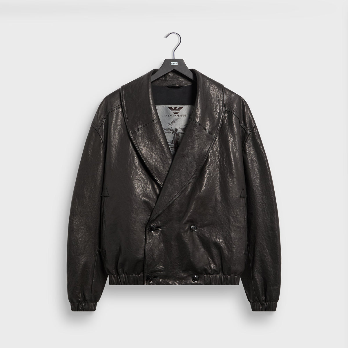 Giorgio Armani & Kith Lamb Leather High Neck Flight Jacket - Black Beauty