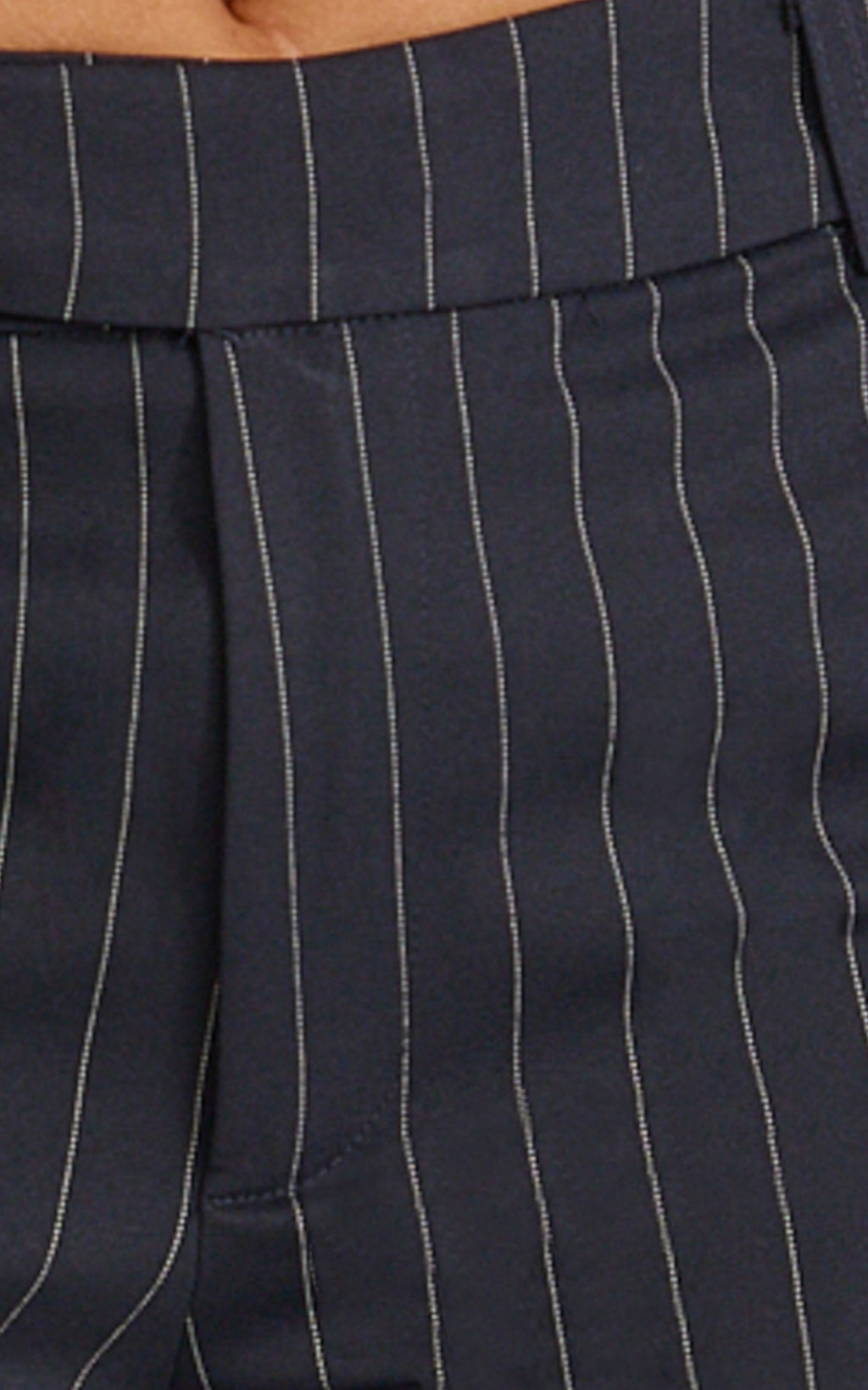 Georgie Pants - Mid Rise Straight Leg Pinstripe Pants in Dark Navy