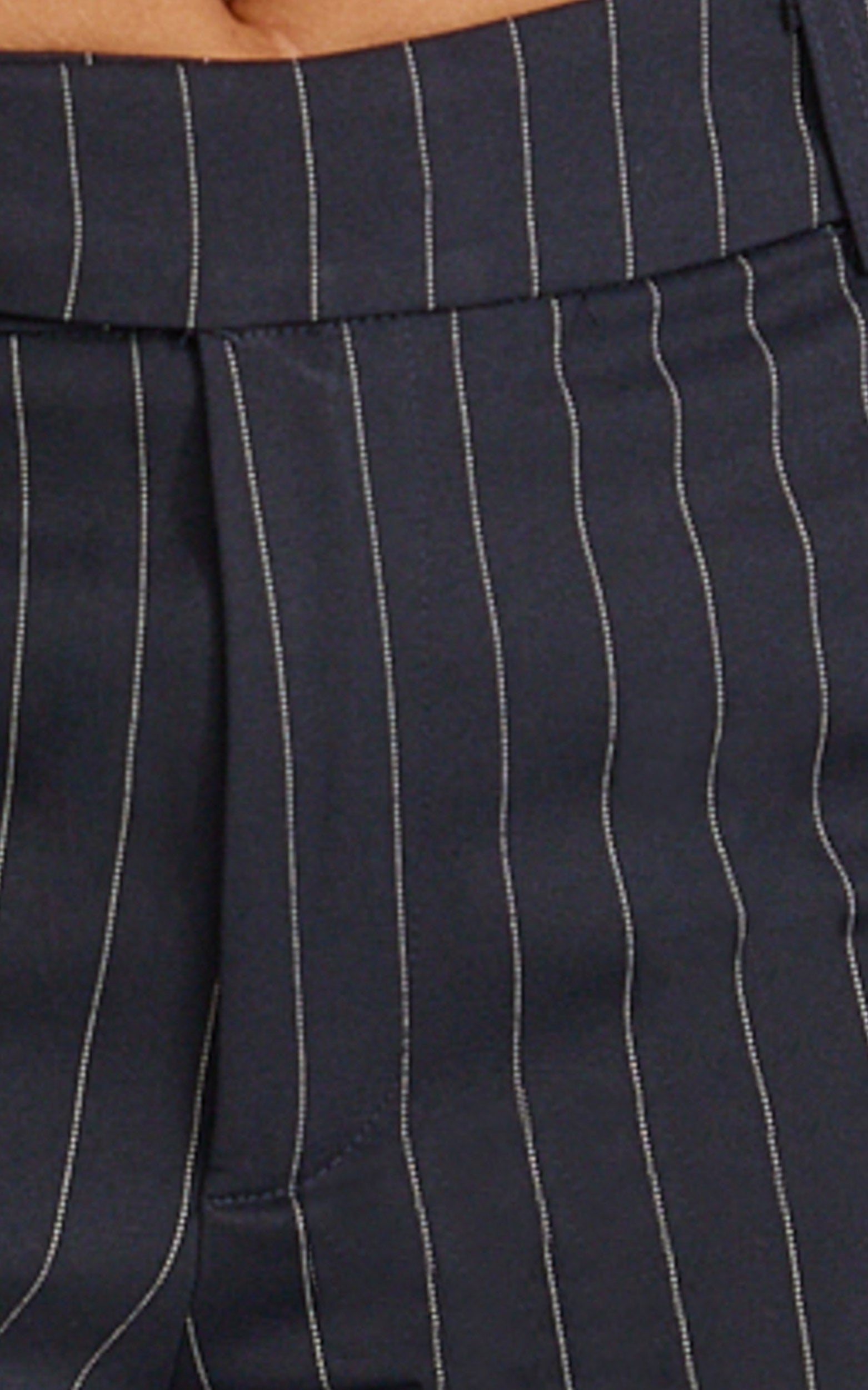 Georgie Pants - Mid Rise Straight Leg Pinstripe Pants in Dark Navy