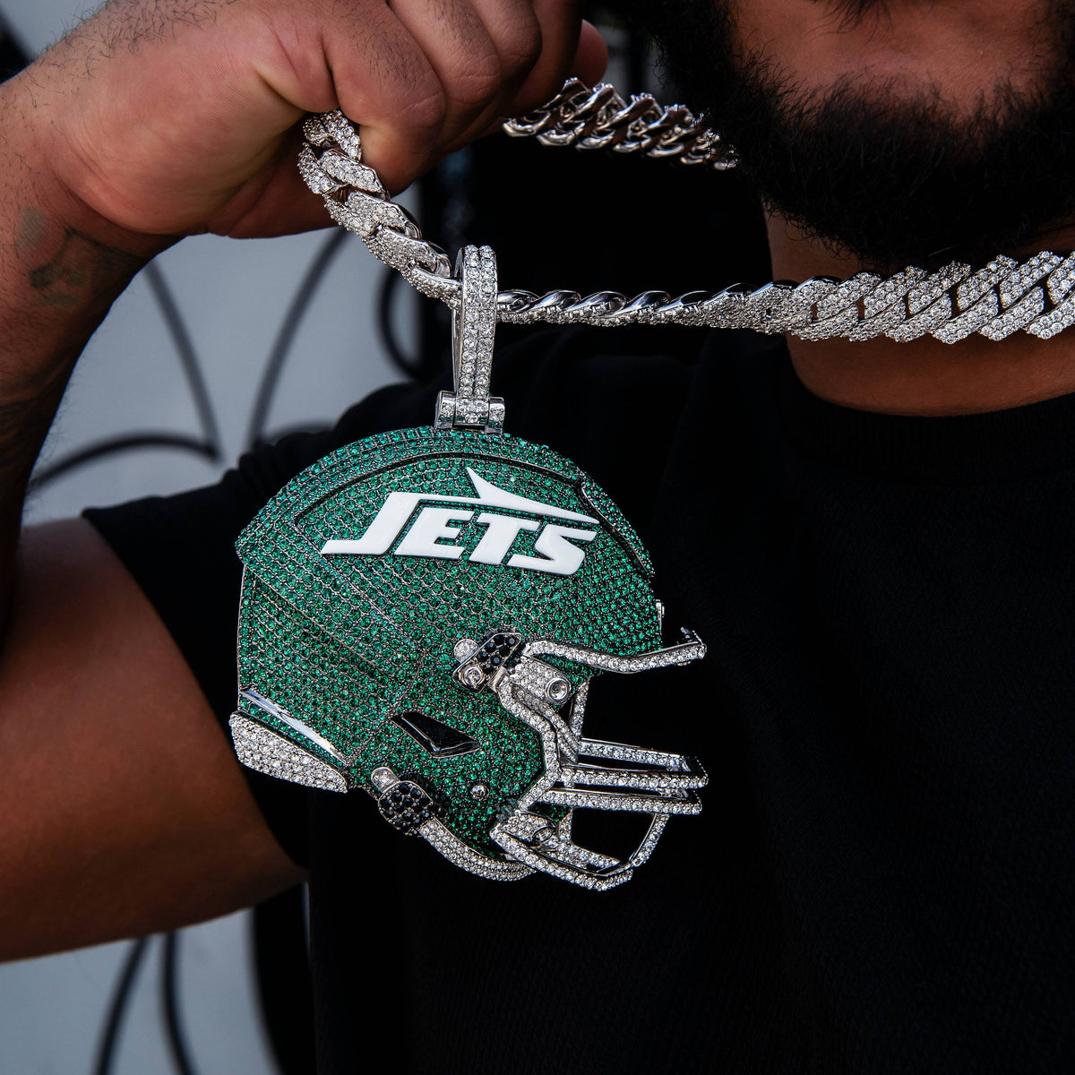 GLD Men Giant New York Jets Official NFL Helmet Pendant