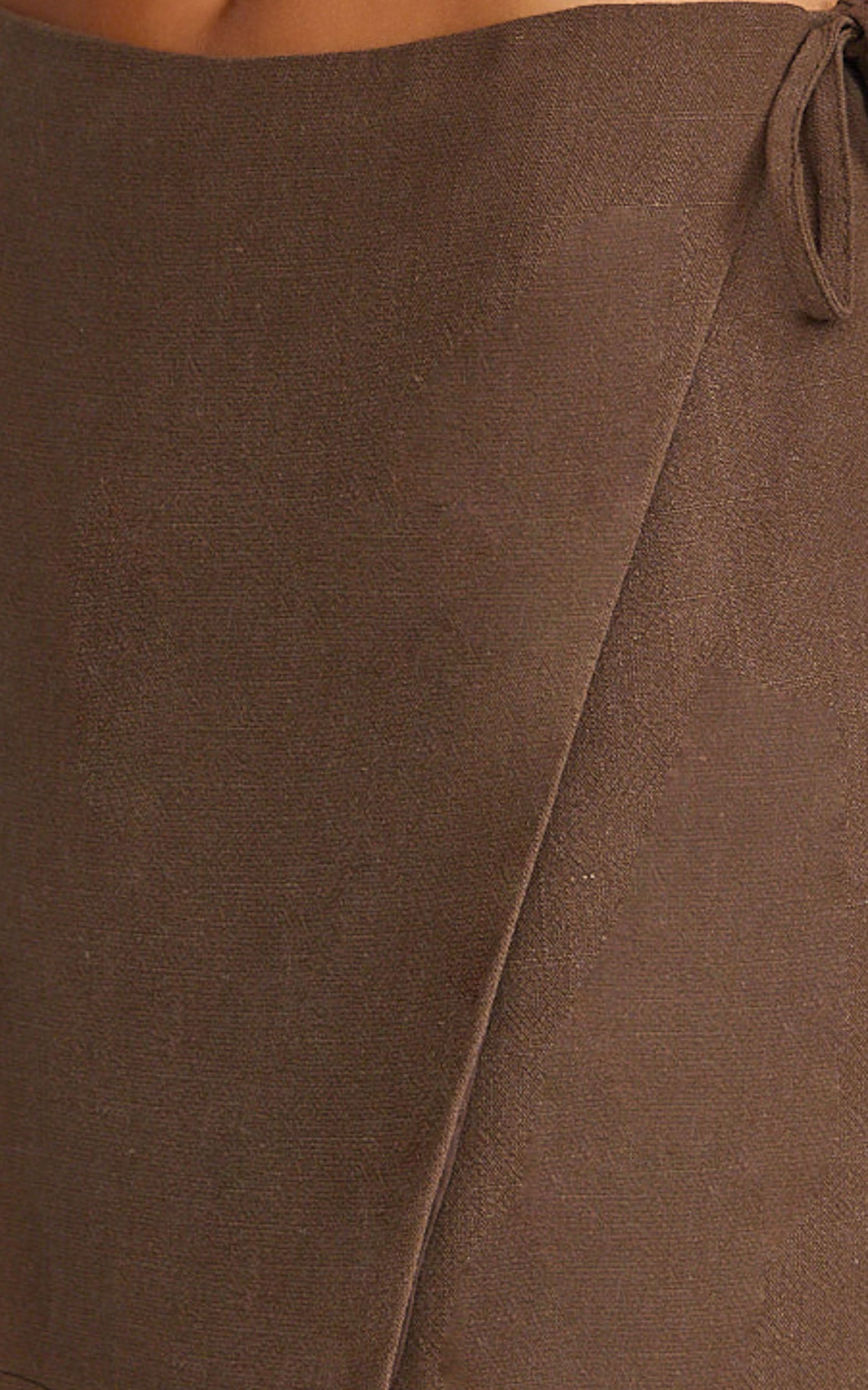 Griffin Mini Skirt - Tie Side Linen Blend Skirt in Chocolate