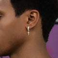 GLD Men Micro Huggie Hanging Crucifix Hoop Earring in White Gold