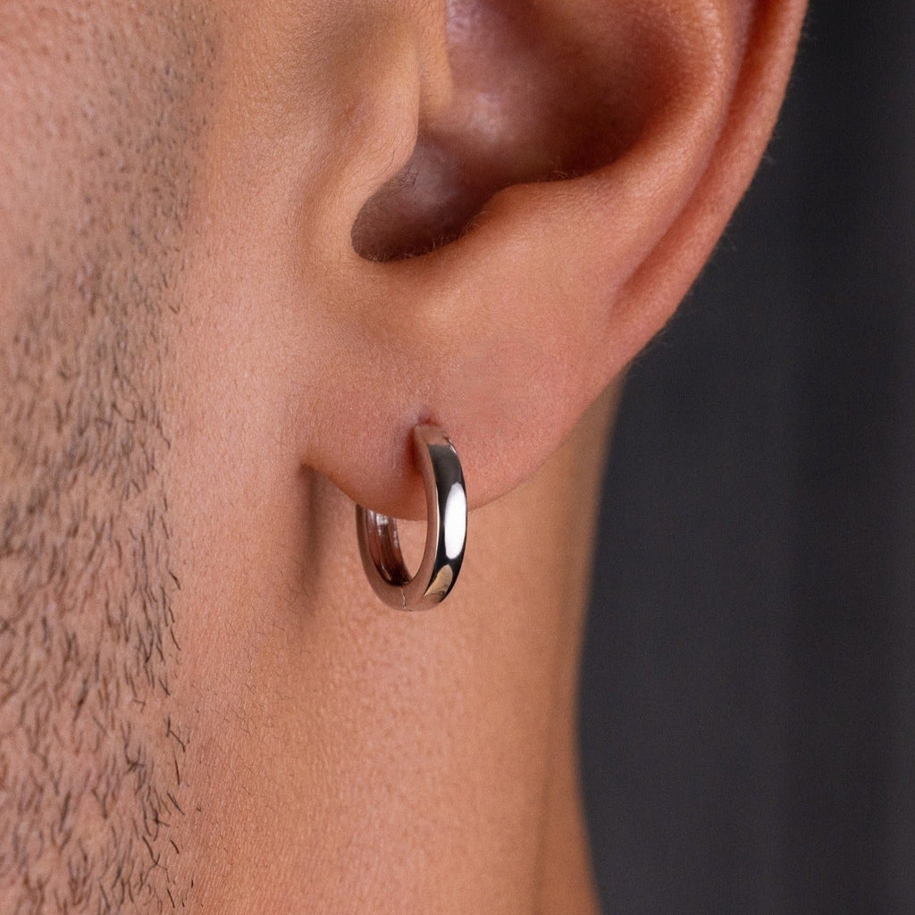 GLD PROMO Polished Round Hoop Earrings in White Gold