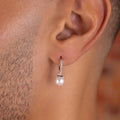 GLD Men Pave Extra Small Huggie Hoop Pearl Drop Earrings in White Gold
