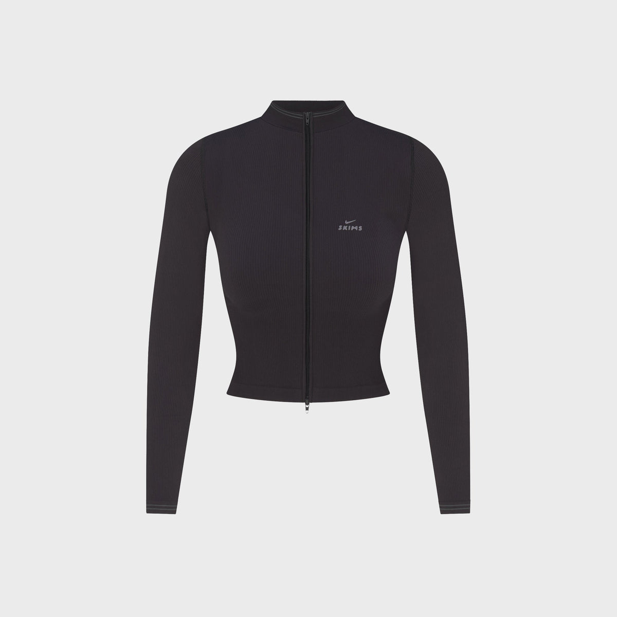 NikeSKIMS Ribbed Seamless Cropped Full-Zip Jacket - Obsidian / Armor