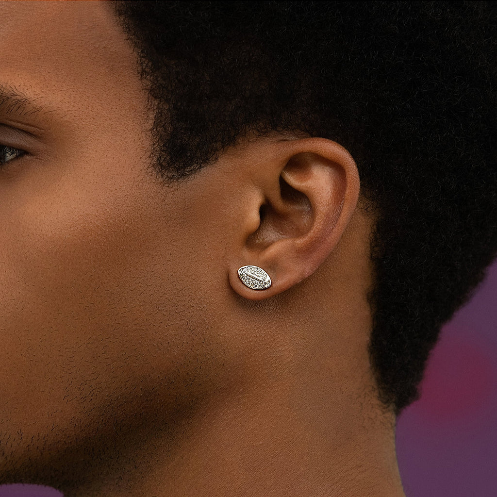 GLD Men Iced Football Stud Earring in White Gold