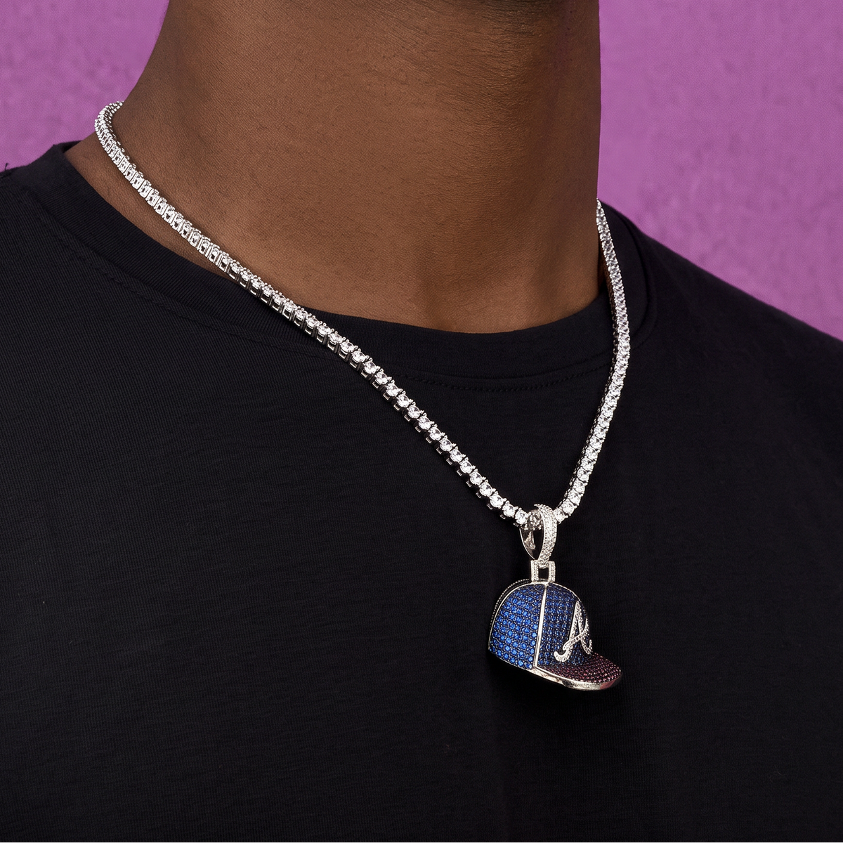 GLD Men Atlanta Braves Official MLB Baseball Cap Pendant in White Gold