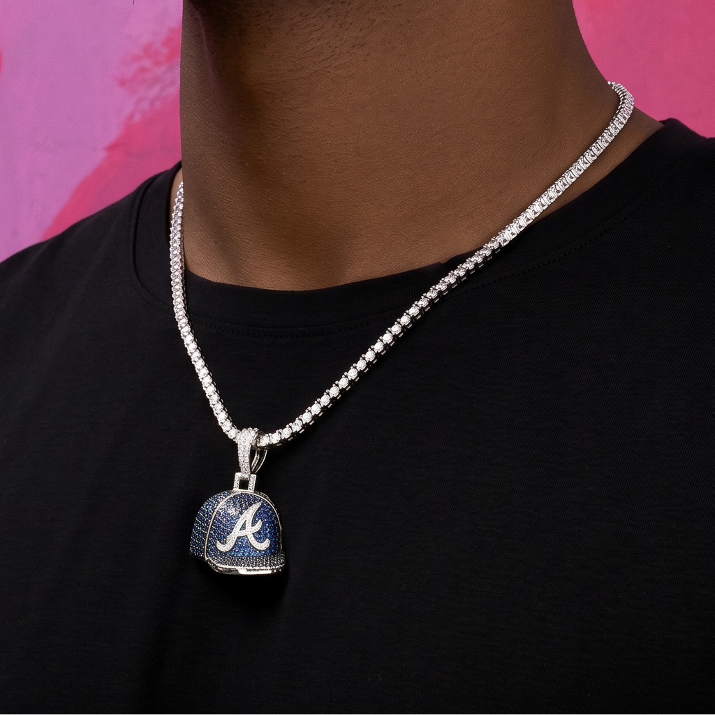 GLD Men Atlanta Braves Official MLB Baseball Cap Pendant in White Gold