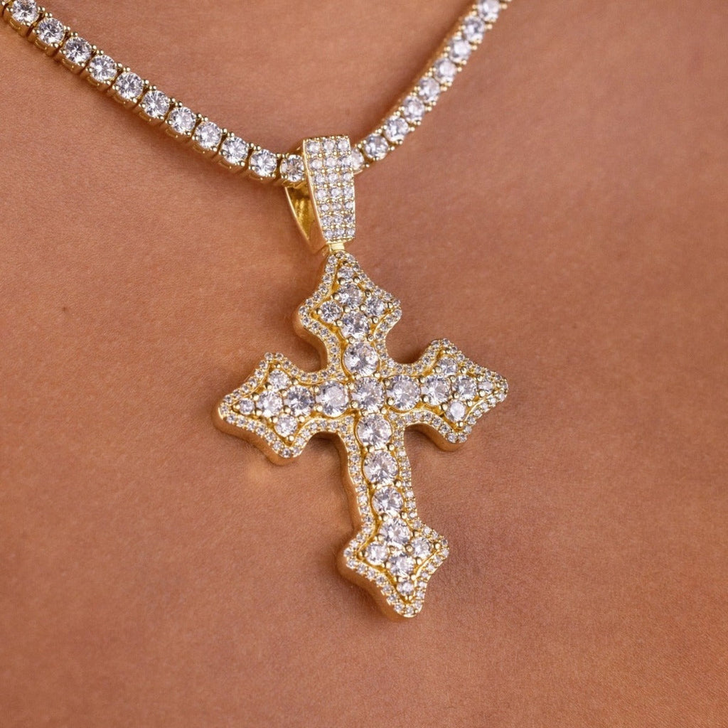GLD Women Iced Gothic Cross in Yellow Gold