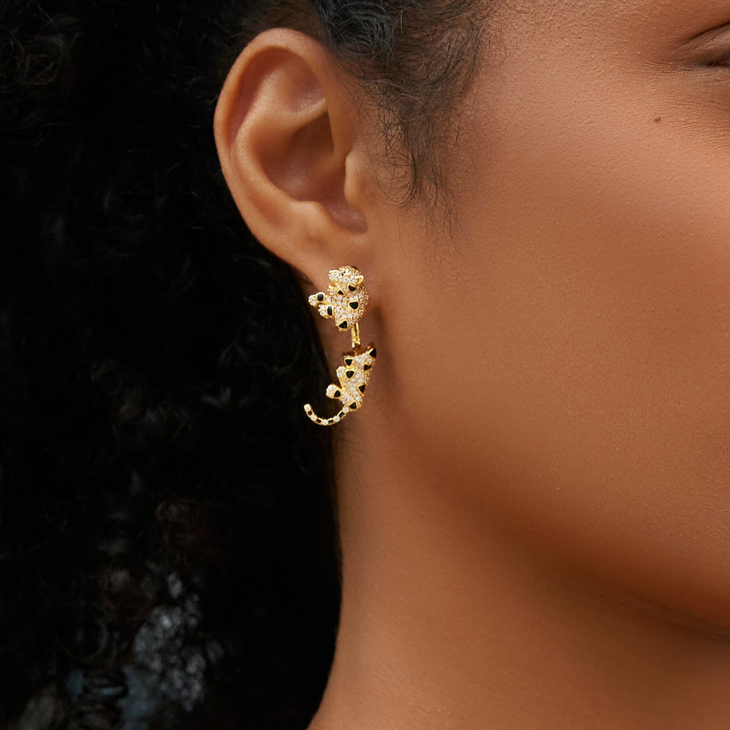 GLD Women Iced Leopard Earring in Yellow Gold