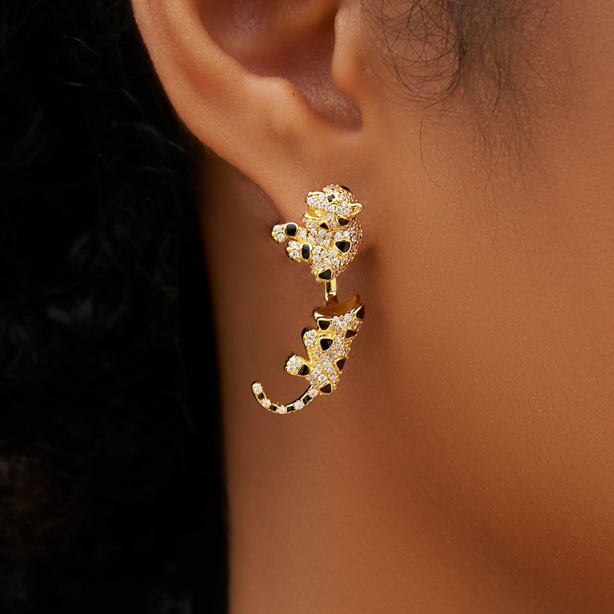 GLD Women Iced Leopard Earring in Yellow Gold