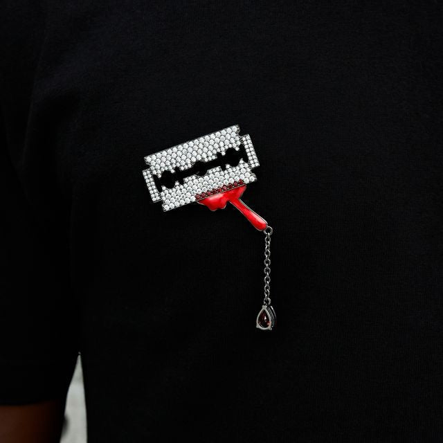 GLD Men Iced Razor Blade Brooch in Black