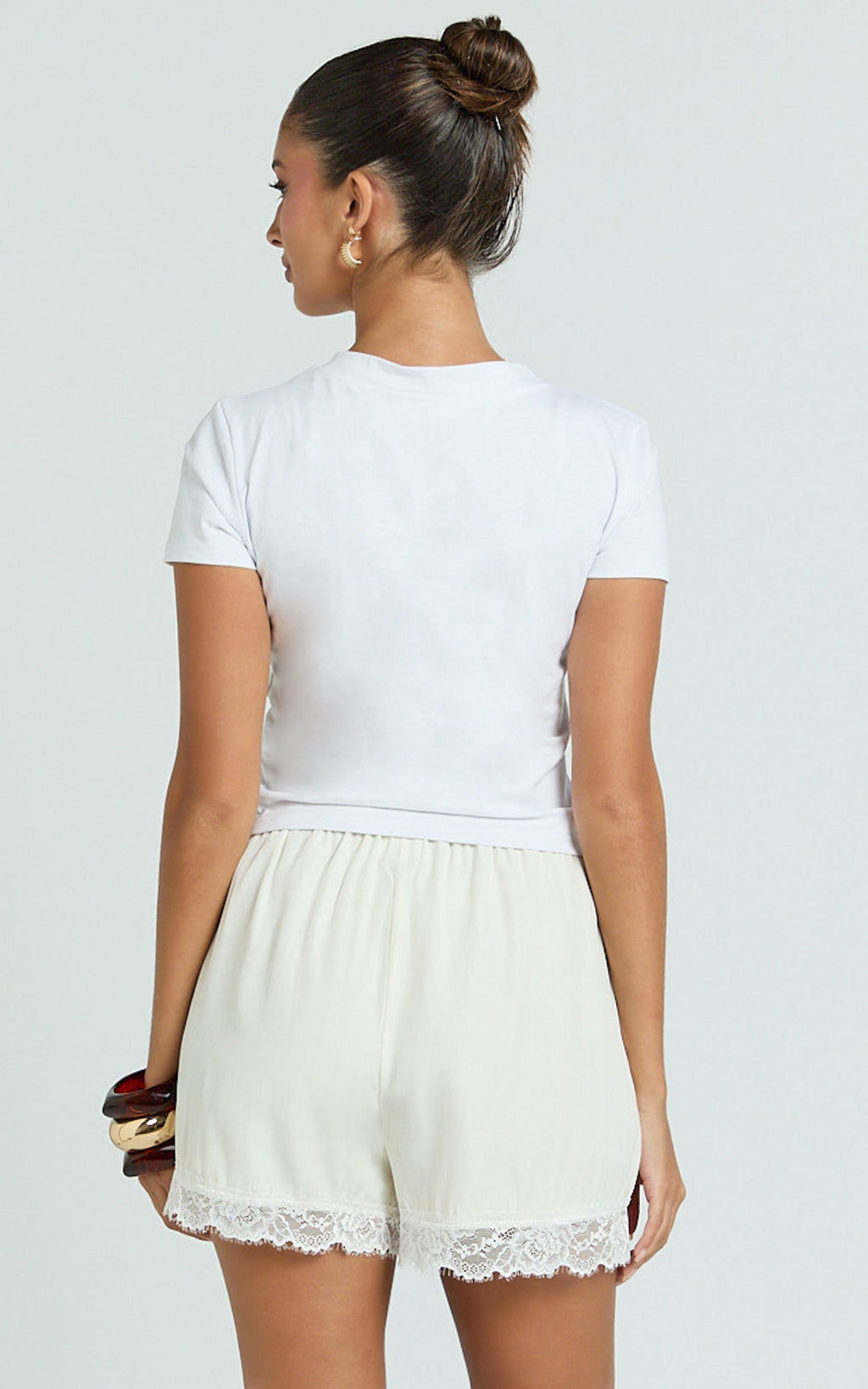 Ivy Short - Satin Short with Lace Trim in Cream