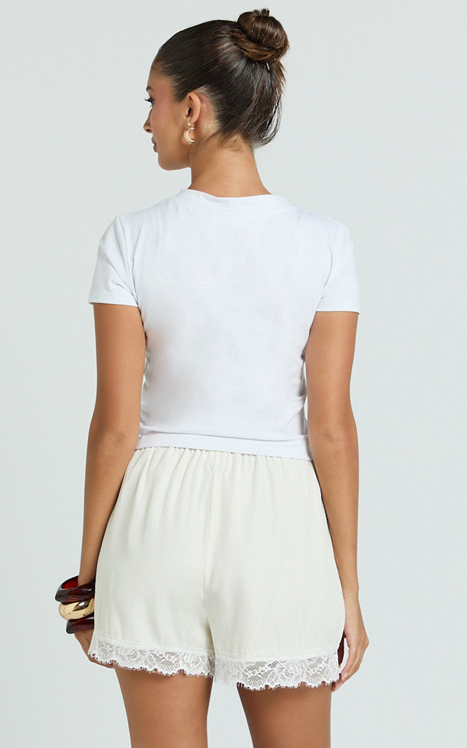 Ivy Short - Satin Short with Lace Trim in Cream