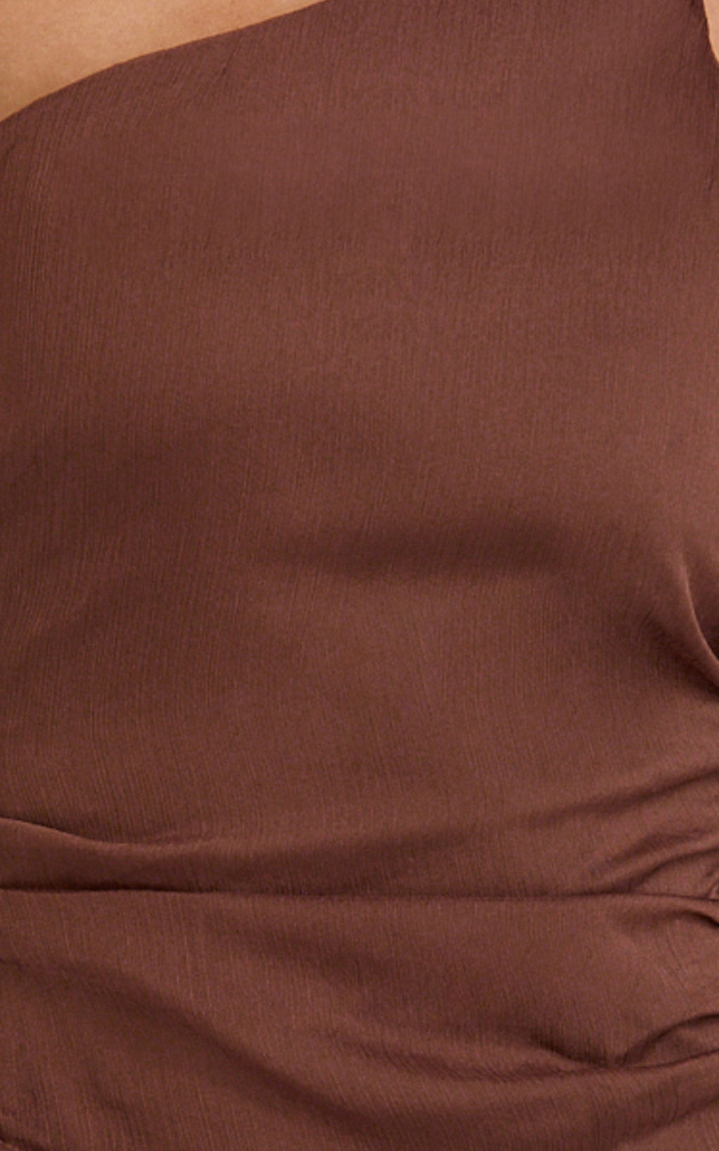 Jett Mini Dress - Scarf Neck Asymmetric Hemline Georgette Dress in Chocolate