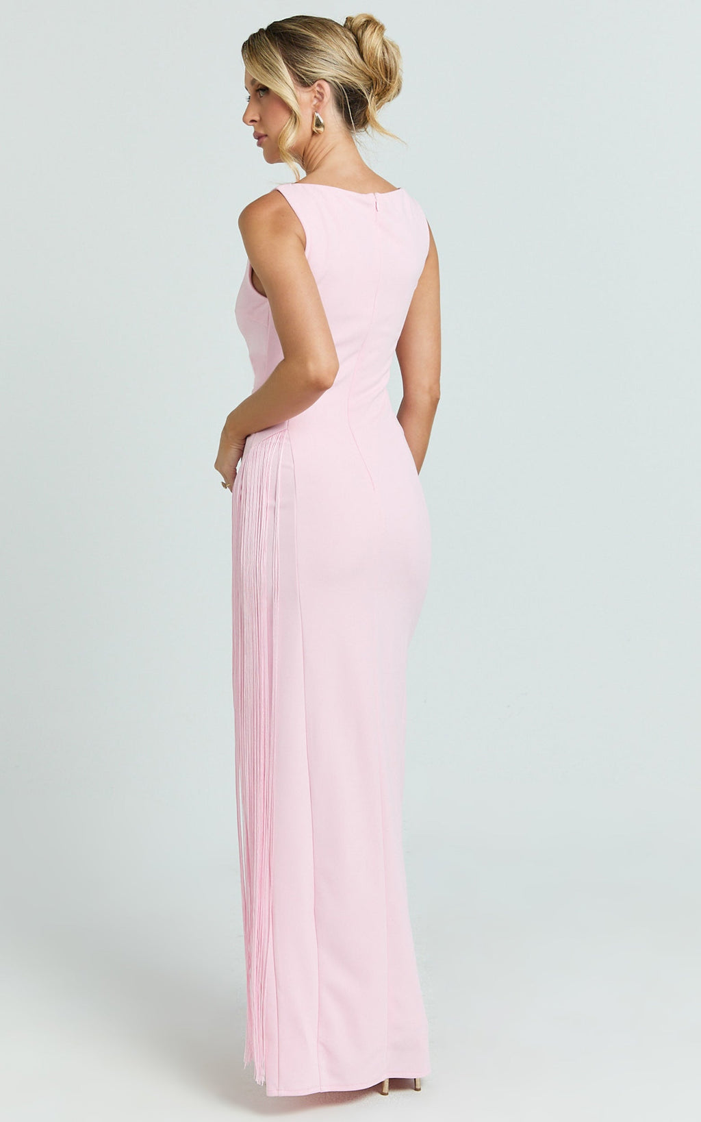 Joanne Maxi Dress - Scoop Neck Fringe Dress in Pink