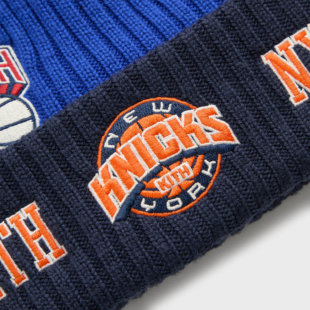 Kith & New Era for the New York Knicks All Over Patches Knit Beanie - Royal