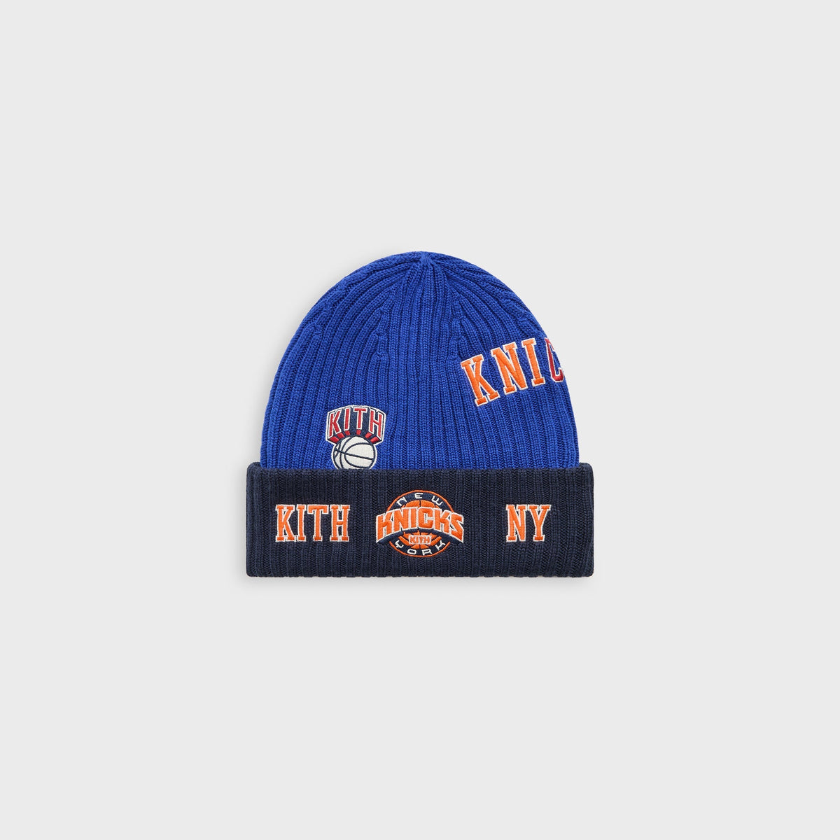 Kith & New Era for the New York Knicks All Over Patches Knit Beanie - Royal