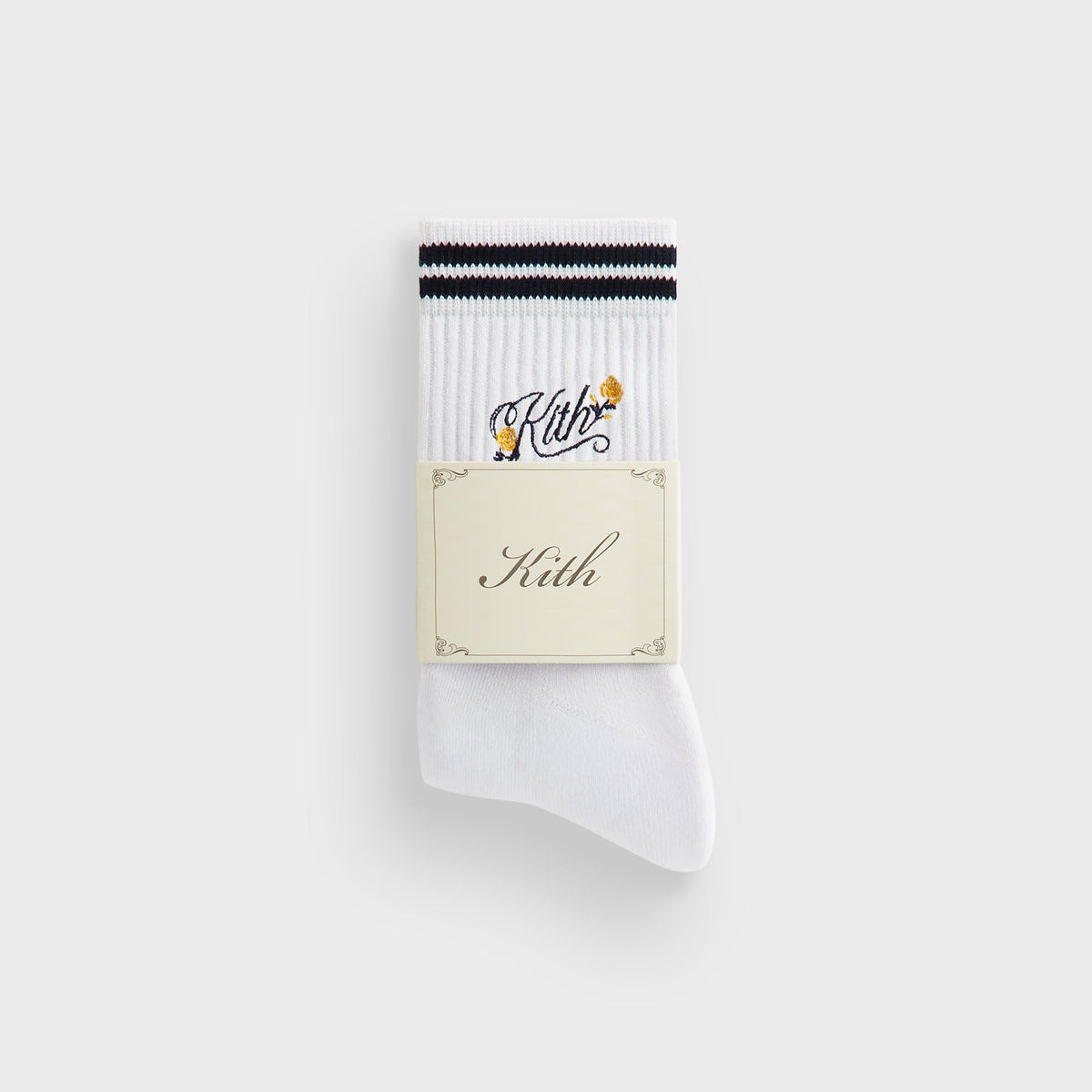 Kith Double Striped Floral Cotton Mid Crew Socks - Nocturnal