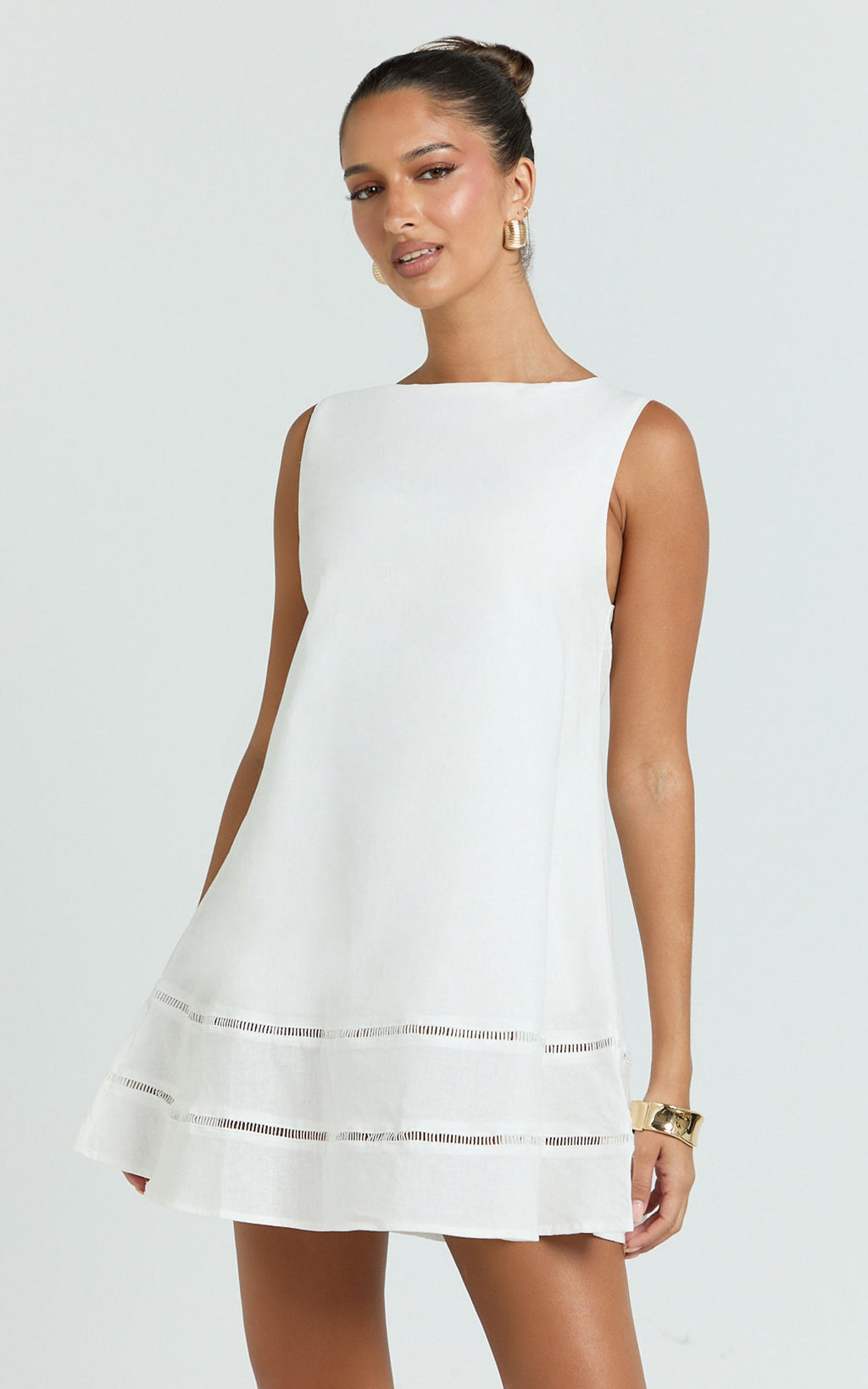 Kara Mini Dress - High Neck Sleeveless A Line Dress in White