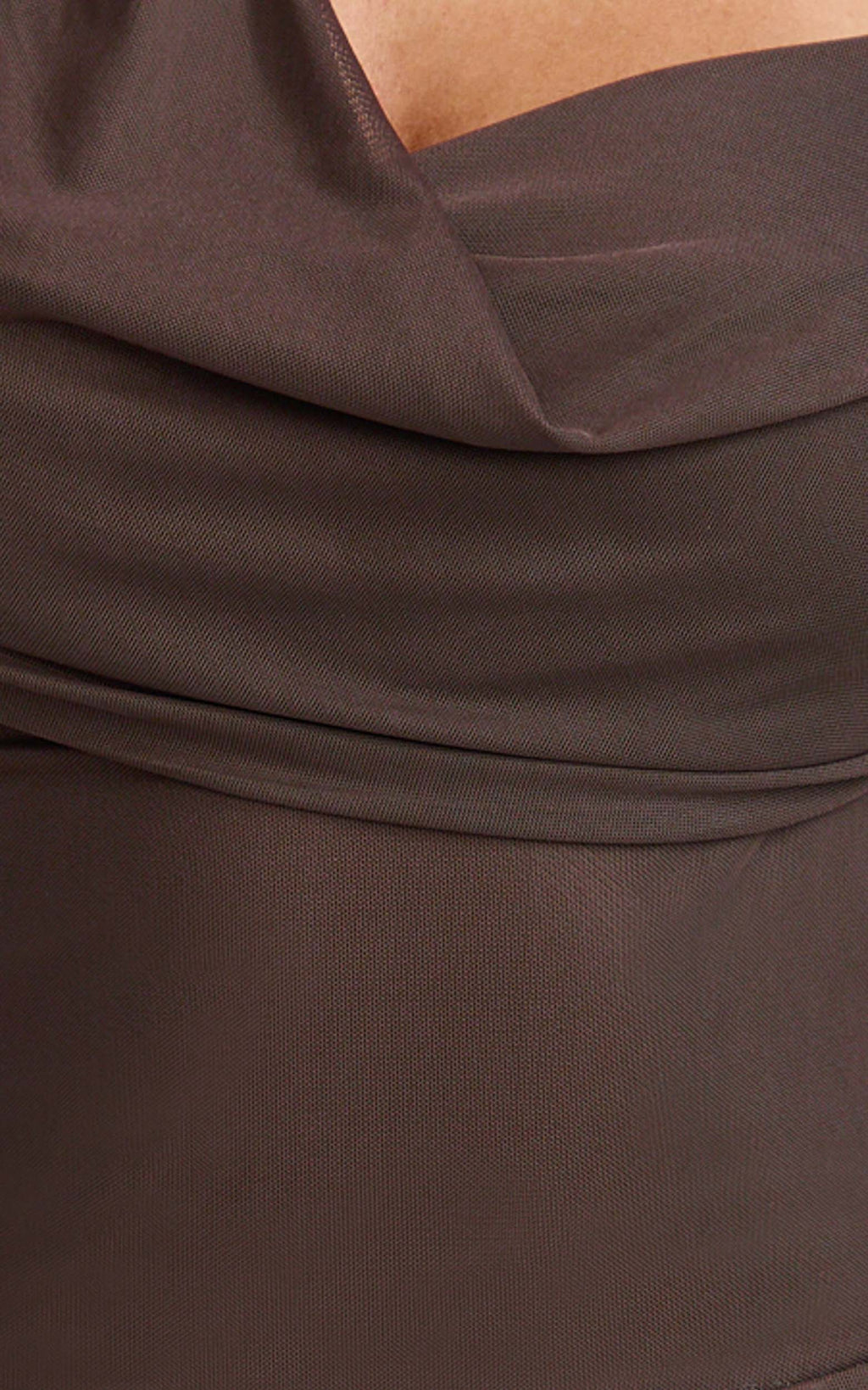 Karla Mini Dress - Asymmetric Tie Neck Fit And Flare Dress in Chocolate
