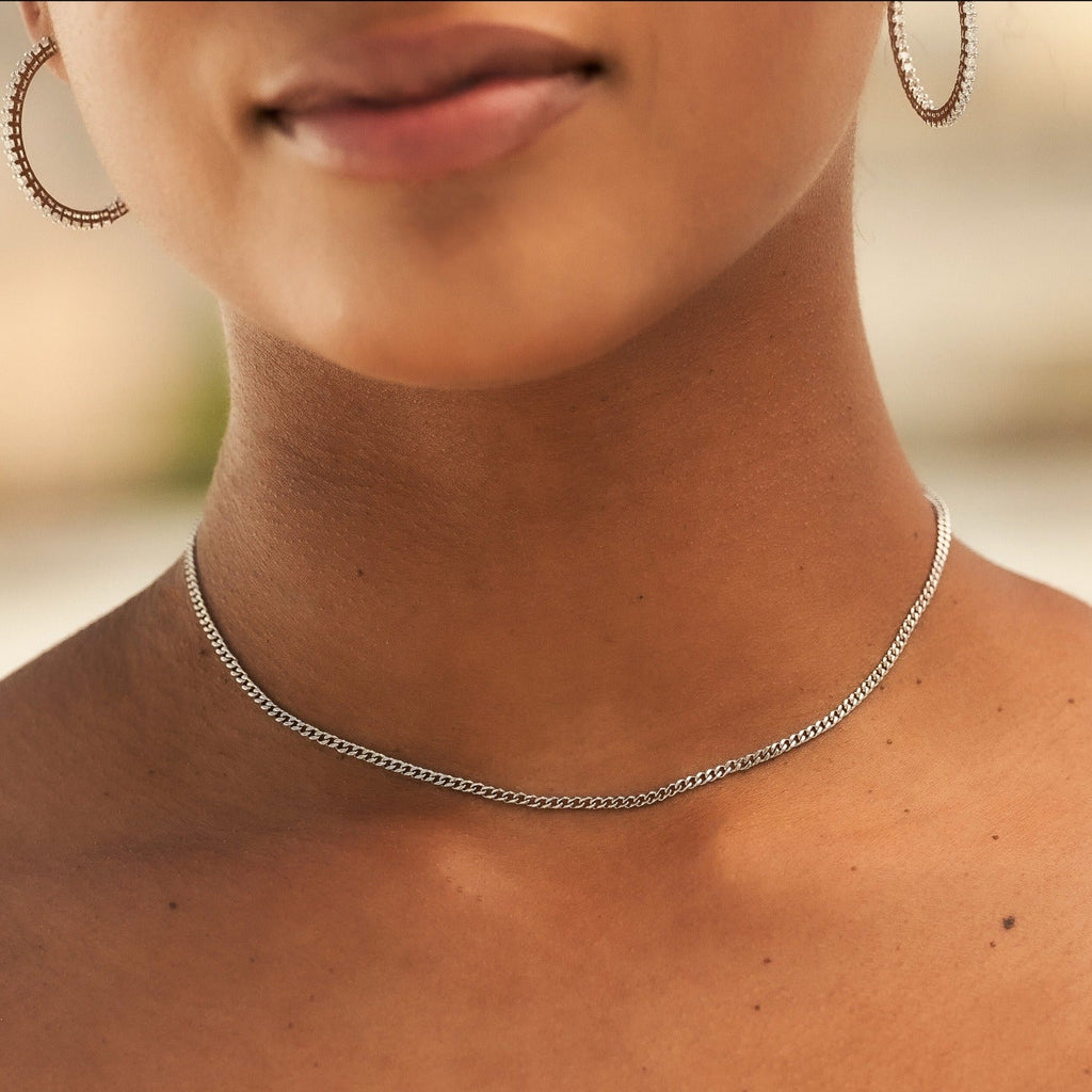 GLD Pendants - WOMEN 3MM Micro Cuban Necklace in White Gold