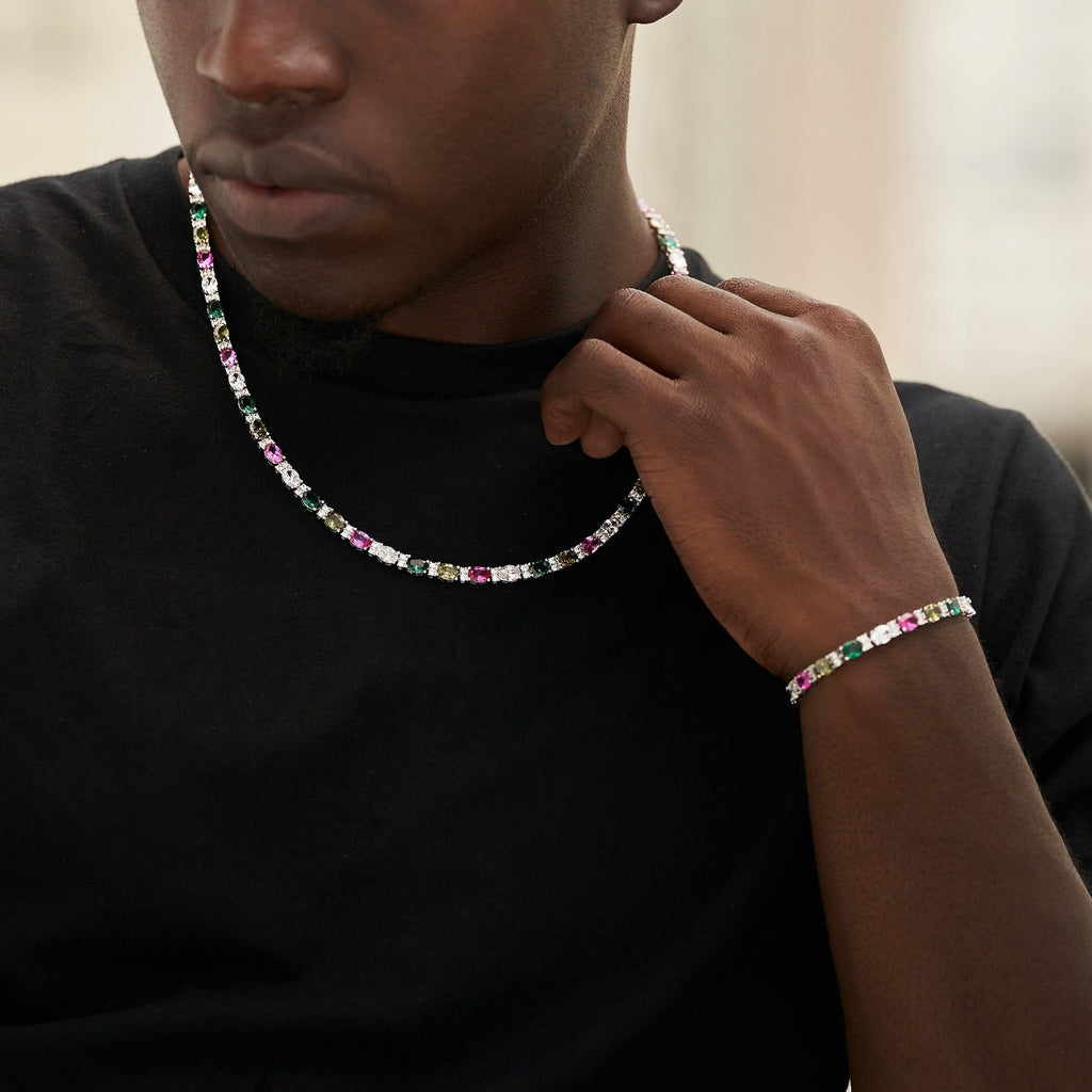 GLD Men Multicolor Mixed Oval Cut Tennis Bracelet- 5mm