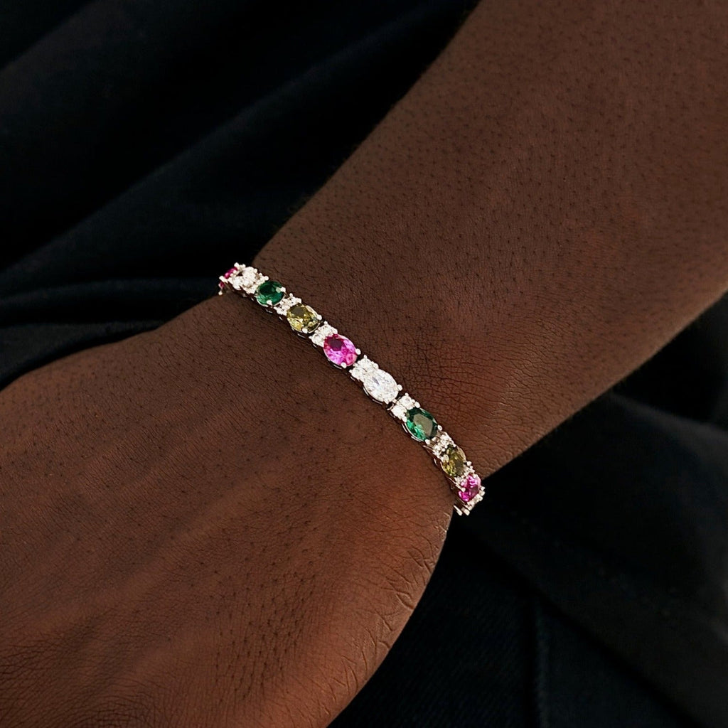 GLD Men Multicolor Mixed Oval Cut Tennis Bracelet- 5mm