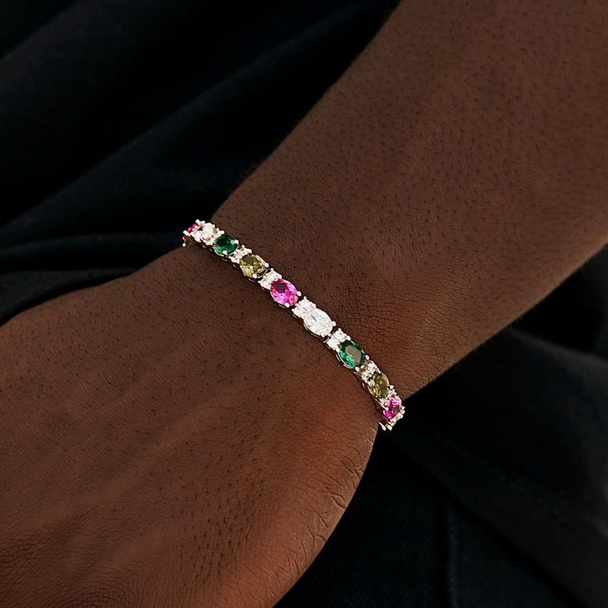 GLD Men Multicolor Mixed Oval Cut Tennis Bracelet- 5mm
