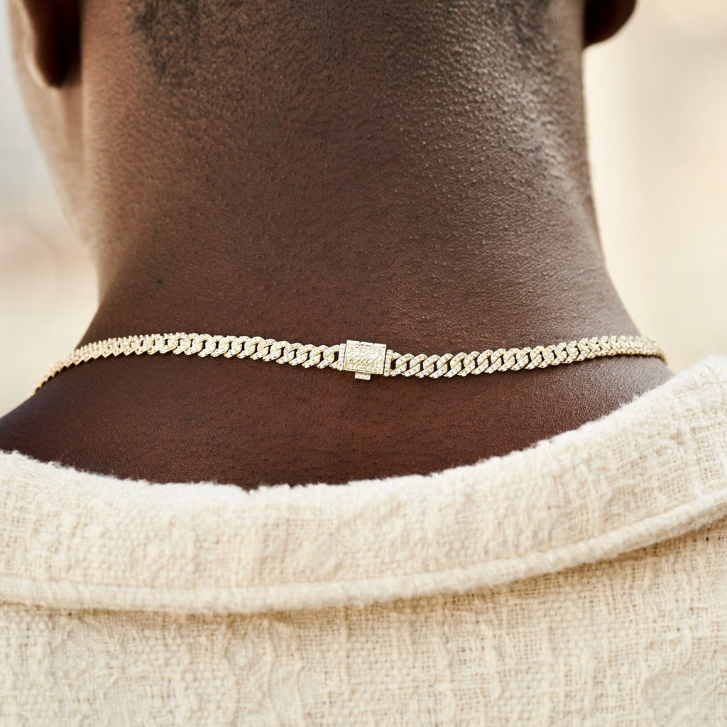 GLD Men Micro Diamond Prong Cuban Chain + Bracelet Bundle in White or Yellow Gold - 6mm