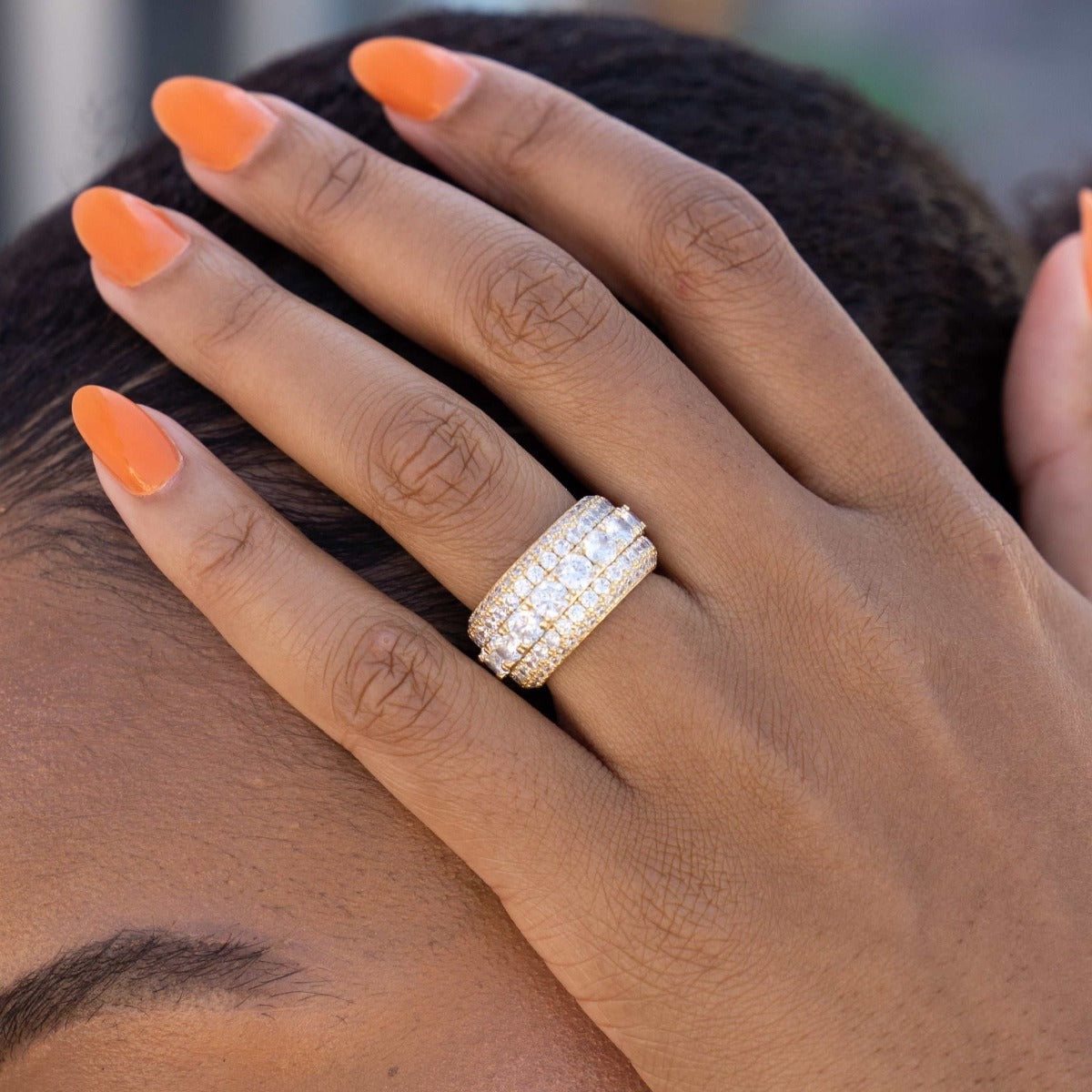 GLD Women 5 Layer Diamond Band Ring in Yellow Gold Vermeil