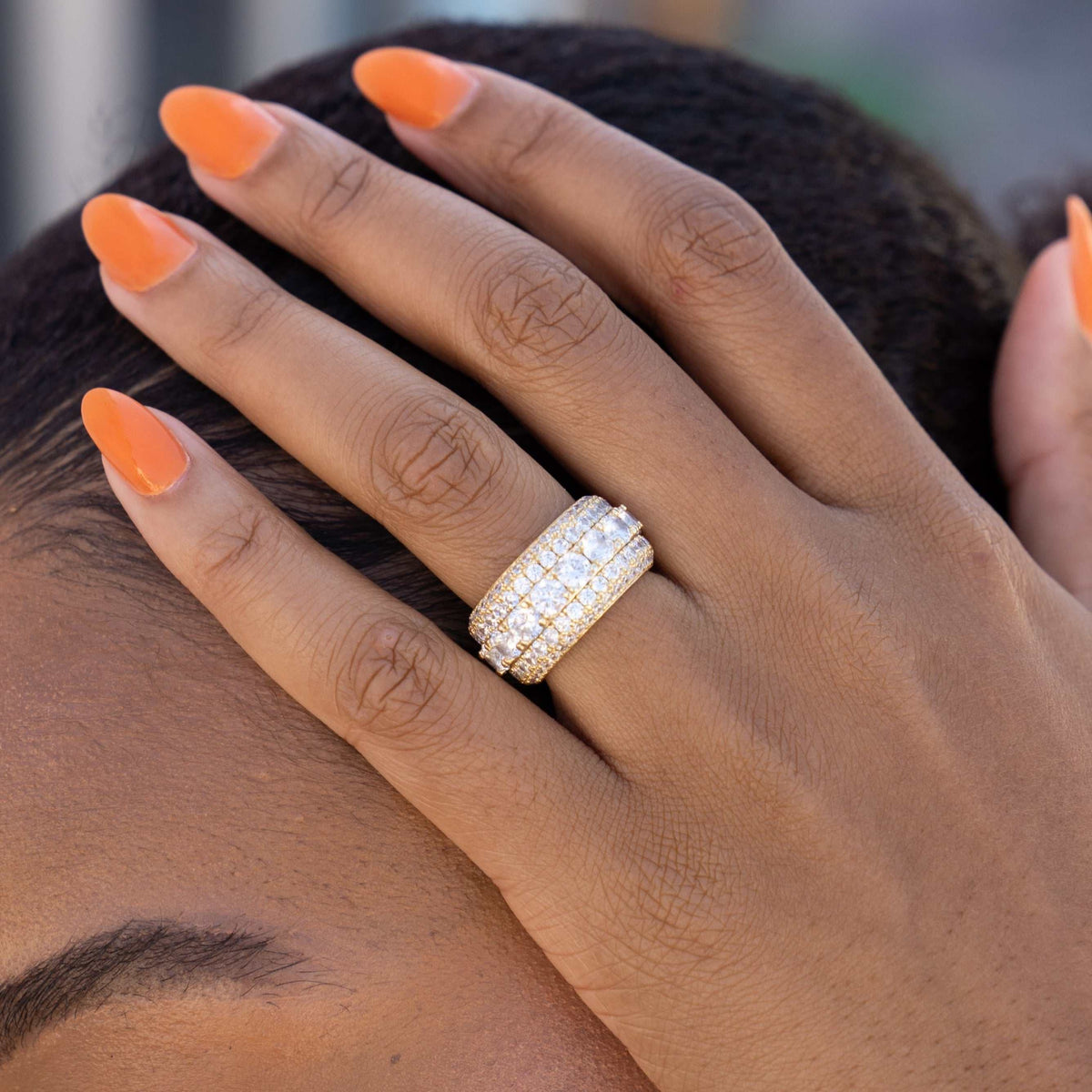 GLD Women 5 Layer Diamond Band Ring in Yellow Gold Vermeil