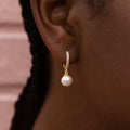 GLD Women GLD Pave Extra Small Huggie Hoop Pearl Drop Earrings in Yellow Gold