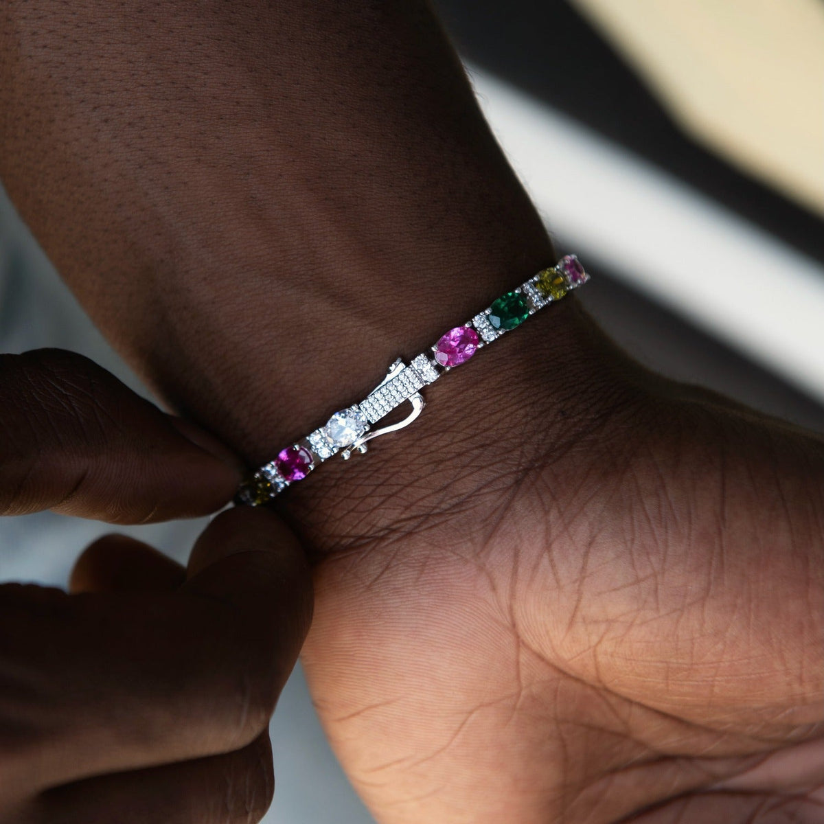 GLD Men Multicolor Mixed Oval Cut Tennis Bracelet- 5mm