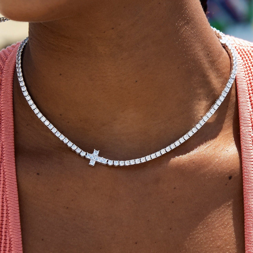 GLD PROMO - WOMEN 3MM Diamond Cross Tennis Necklace