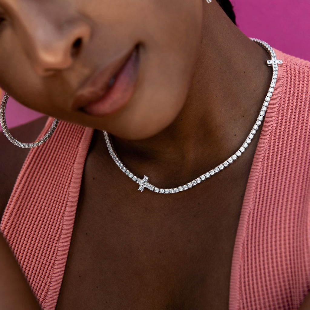 GLD PROMO - WOMEN 3MM Diamond Cross Tennis Necklace