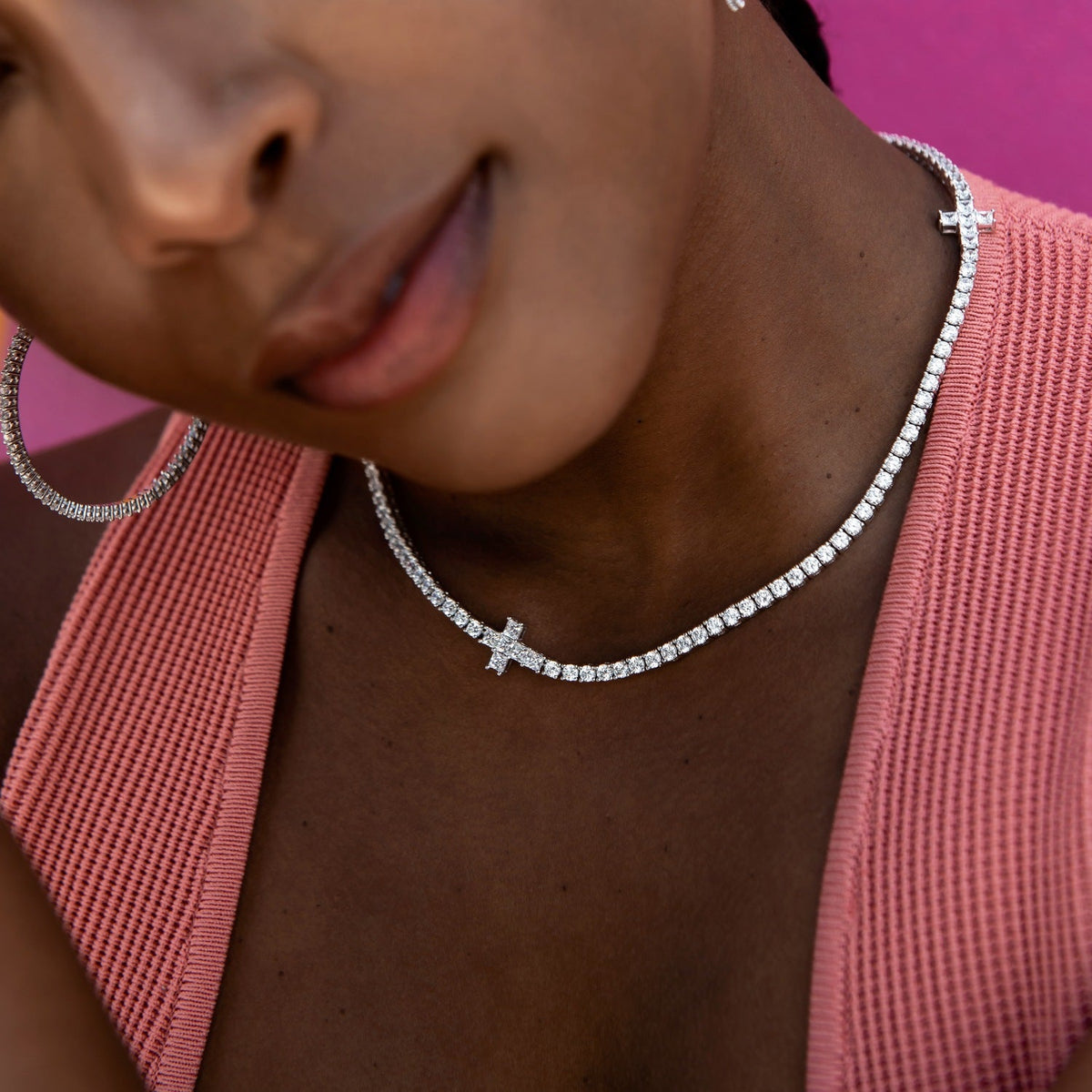 GLD PROMO - WOMEN 3MM Diamond Cross Tennis Necklace