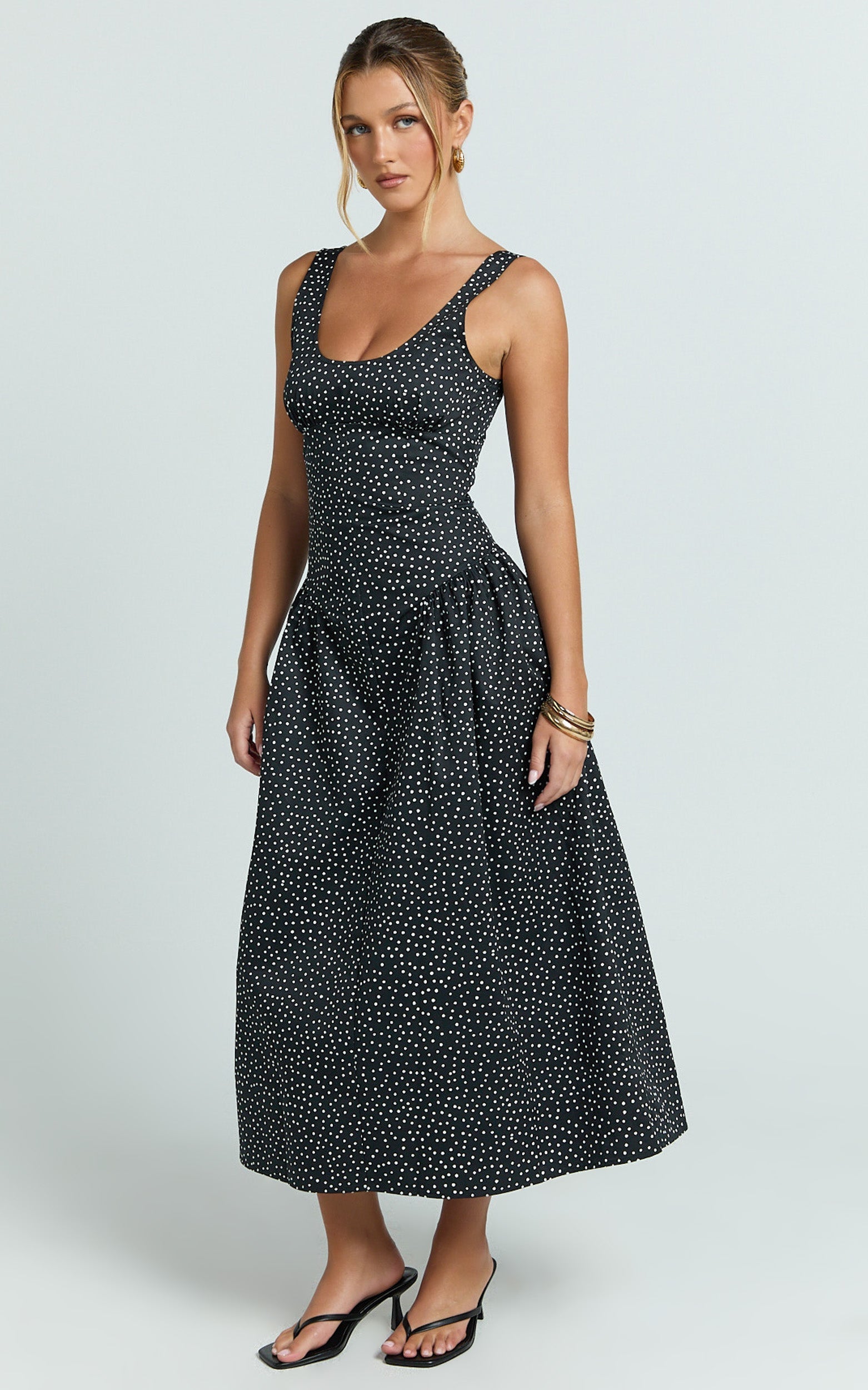 Lioness - Luna Rosa Midi Dress in Noir Polka