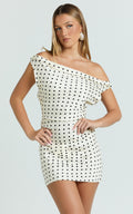 Lioness - Sweetheart Mini Dress in Cream Polka