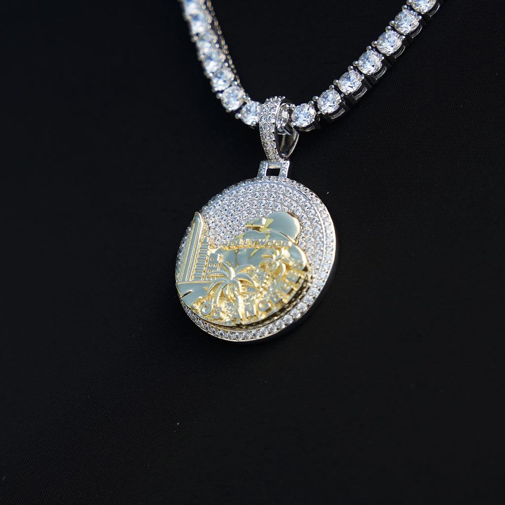 GLD Women Iced LA Pendant in White Gold