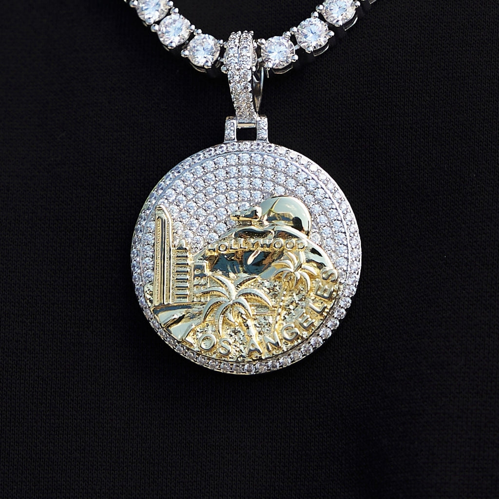 GLD Men Iced LA Pendant in White Gold